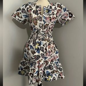 Maeve Anthropologie butterfly colorful dress women small short sleeve